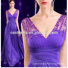 2016 Nova coleção de alta qualidade A-Line Satin Appliqued vestido de noite roxo longo 2016